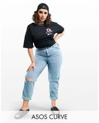 ASOS - Asos design curve - original - mom jeans a vita alta lavaggio chiaro con strappi - Lyst