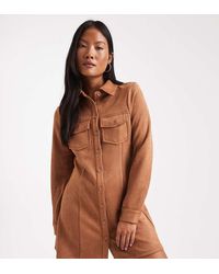 Miss Selfridge - Long Sleeve Suedette Dress - Lyst