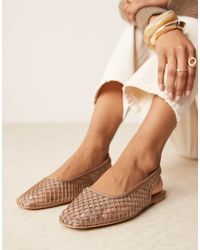 ASOS - Bailarinas Marrón Topo Destalonadas Con Puntera Redondeada Y Diseño Entretejido Lisse De - Lyst
