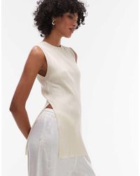 Mango - Top Color Crudo De Corte Alargado Sin Mangas Con Abertura Lateral De Punto De -Neutro - Lyst