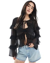 Miss Selfridge - Tie Front Ruffle Blouse - Lyst