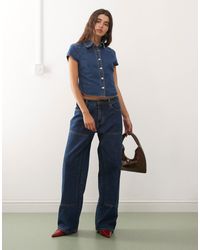 Lioness - Anchor Contrast Stitch Panel Detail Wide Leg Jeans - Lyst