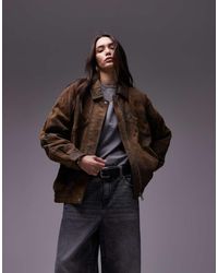 TOPSHOP - Premium Real Leather Oversized Bomber Jacket - Lyst