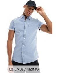 ASOS - Slim Roll Sleeve Denim Shirt With Button Down Collar - Lyst