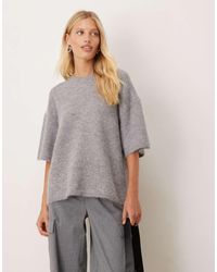 Gina Tricot - Gebreide Ruimvallende Trui Van Alpacawol Met Korte Mouwen - Lyst