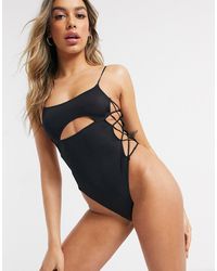 ASOS Anaya Microfibre & Mesh Soft Body With Lace Up Sides - Black