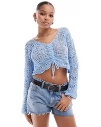 Pieces - Crochet Ruched Front Top - Lyst