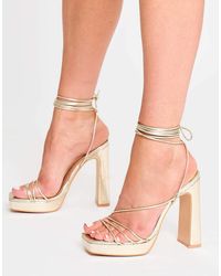 Public Desire - Eilish Mirror Lace Up Strappy Platform Block High Heels - Lyst