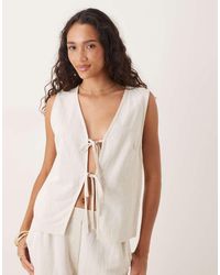 ASOS - Chaleco Beis Con Lazadas Delanteras De Mezcla De Lino De (Parte De Un Conjunto)-Neutro - Lyst