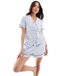 Chelsea Peers - – set aus gestreiftem seersucker mit seesternmuster aus kurzärmligem hemd mit reverskragen und shorts - Lyst