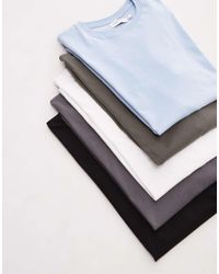 TOPMAN - Confezione Da 5 T-Shirt Regular Fit Nera, Bianca, Grigia, Kaki E Blu Chiaro - Lyst
