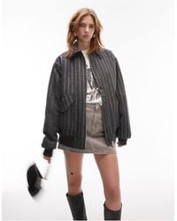 TOPSHOP - Striped Wool Bomber Jacket - Lyst