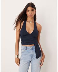 ASOS - Slinky Halter Top With Waist Drape Detail - Lyst