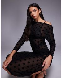 ASOS - Sheer Flocked Mesh Spot Off Shoulder Top - Lyst