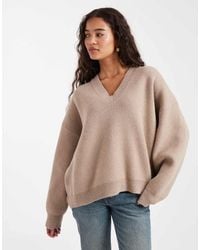 ASOS - Maglione Strutturato Super Squadrato Color Fungo Con Scollo A V - Lyst
