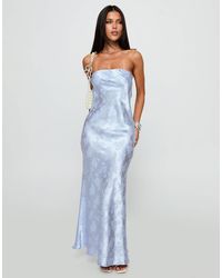 Princess Polly - Haley Satin Floral Jacquard Bandeau Tie Cowl Back Detail Maxi Dress - Lyst
