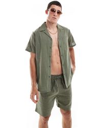 South Beach - Camicia Da Spiaggia A Maniche Corte Testurizzata Color Oliva - Lyst