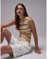 TOPSHOP - Top Senza Maniche Aderente A Righe Con Arricciatura Sul Lato - Lyst