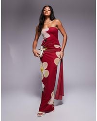 Kaiia - Exclusive Double Laye Slinky Bandeau Drape Tie Side Maxi Dress - Lyst