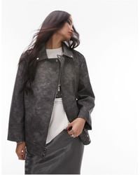 TOPSHOP - Faux Leather Washed Look Easy Oversized Biker Jacket - Lyst