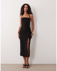 Vesper - Bengaline Halterneck Thigh Split Midi Dress - Lyst