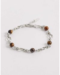 ASOS - Stationed Semi-Precious Tigers Eye Stone And Link Chain Bracelet - Lyst