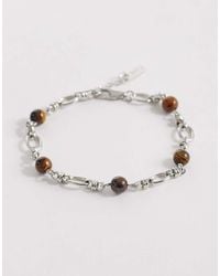 ASOS - Stationed Semi-Precious Tigers Eye Stone And Link Chain Bracelet - Lyst