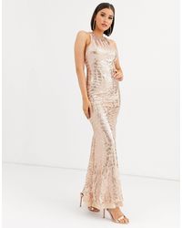 Club L London Lange Jurk Met Fishtail, Lovertjes En Uitsnijding Op - Metallic