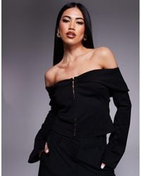 ASOS - Fold Over Structured Bardot Top With Hook And Eye Front - Lyst