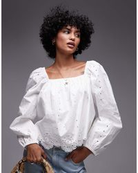 TOPSHOP - Cutwork Long Sleeve Top - Lyst