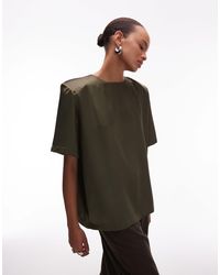 ASOS - Oversized Satin T-shirt With Shoulder Pads - Lyst
