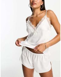 Ann Summers - Conjunto Lencero De Tirantes De Satén Cerise De -Blanco - Lyst