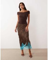 Never Fully Dressed - Maeva Satin Bias Maxi Skirt With Lace Detail - Lyst
