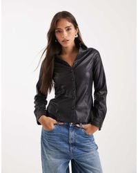 Miss Selfridge - Faux Leather Fitted Shirt - Lyst