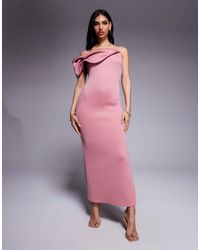 ASOS - Scuba Bardot Midi Dress With Twisted Strap - Lyst