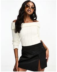 4th & Reckless - Knitted Rib Folded Bardot Top - Lyst