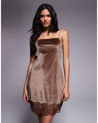ASOS - Velvet Mini Dress With Deep Lace Hem Trim - Lyst