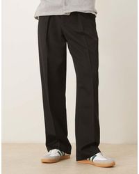 ASOS - Pantalones De Vestir Negros De Pernera Ancha Con Cinturilla Elástica Y Pinzas Marcadas De - Lyst