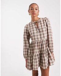 Wednesday's Girl - Tie-detail Plaid Mini Smock Dress - Lyst