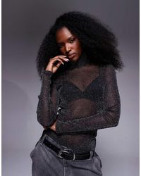 ASOS - Roll Neck Sheer Metallic Second Skin Mesh Top - Lyst