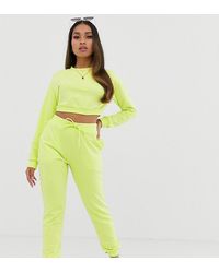 ASOS Survêtement avec sweat-shirt court et jogger slim avec liens à nouer - Jaune fluo