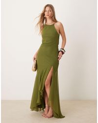 ASOS - Racer Neck Low Cowl Back Maxi Dress With High Low Frill Hem - Lyst