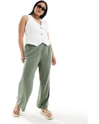 ASOS - Asos design curve - pantalon taille haute à pinces en lin mélangé - kaki - Lyst