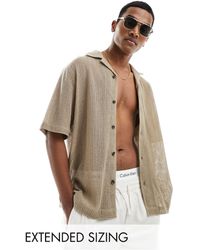 ASOS - – kurzärmliges hemd aus beiger baumwolle mit lockerem schnitt und reverskragen - Lyst