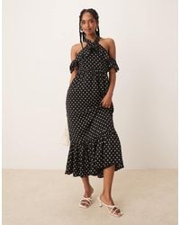Lovedrobe - Polka Dot Could Shoulder Halter Neck Midaxi Dress - Lyst