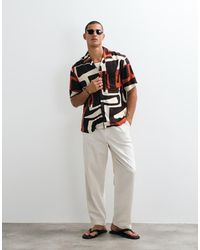 Mango - Camicia A Maniche Corte Marrone Con Stampa Astratta Rètro - Lyst