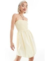 Monki - Babydoll Mini Dress With Shirred Bandeau - Lyst