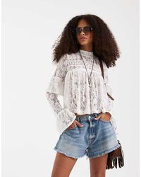 Free People - Boho Ruffle Long Sleeve Lace Blouse - Lyst
