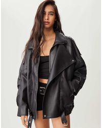 Stradivarius - Oversized Jack Met Leereffect En Kraagje - Lyst