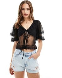 Miss Selfridge - Sheer Dobby Mesh Tie Front Tunic Top - Lyst